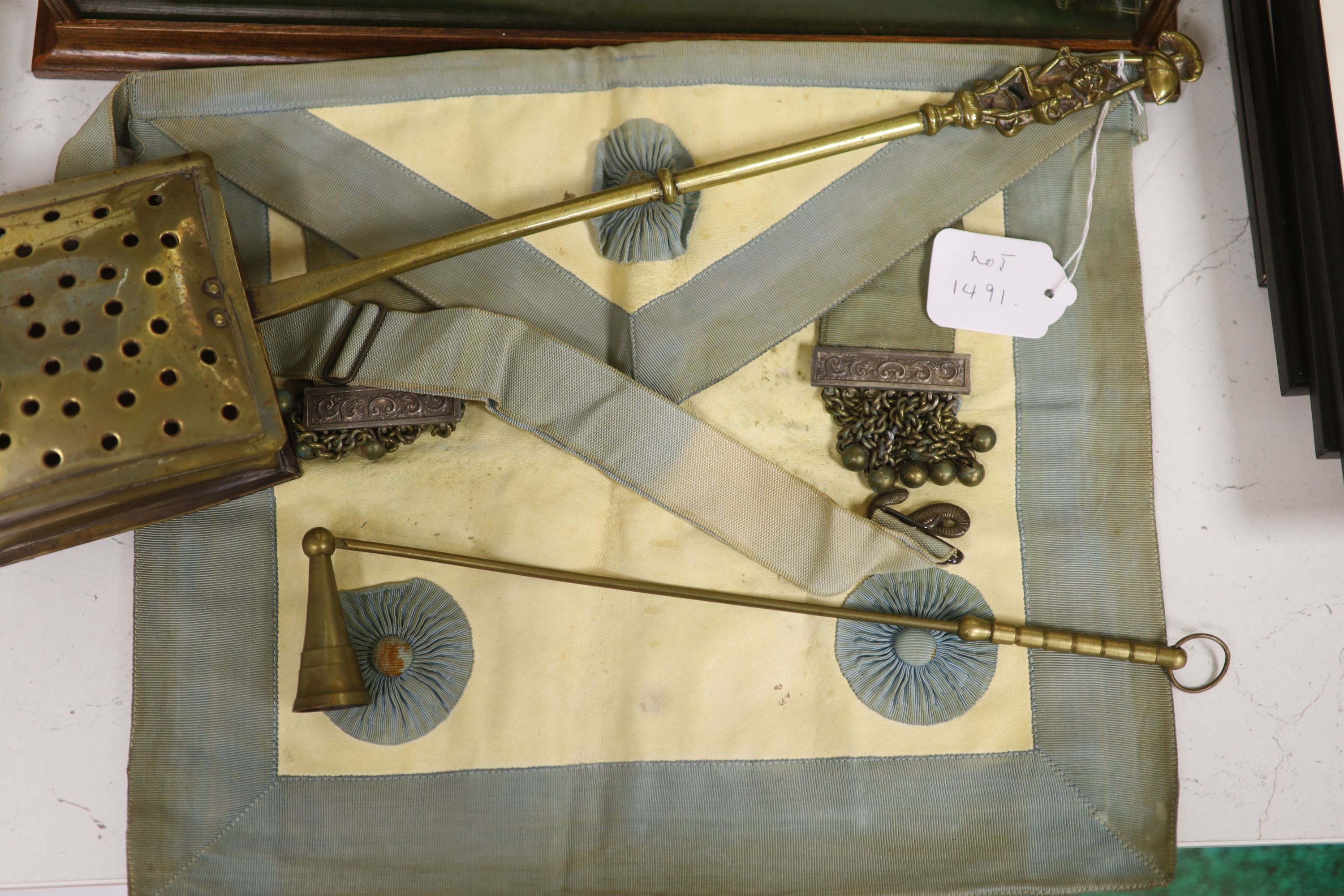 A 19th century set of brass and mahogany apothecary scales and miscellaneous items,